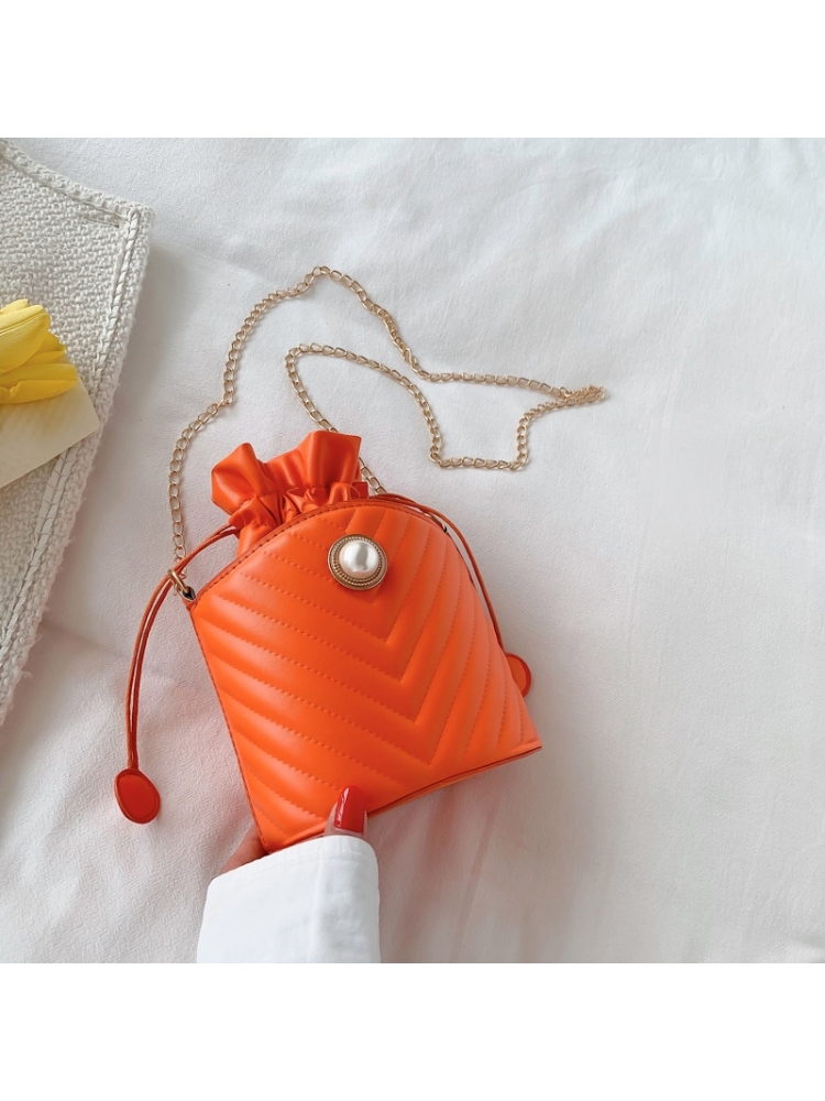 Faux Pearl Drawstring Chain Bucket Shoulder Bags