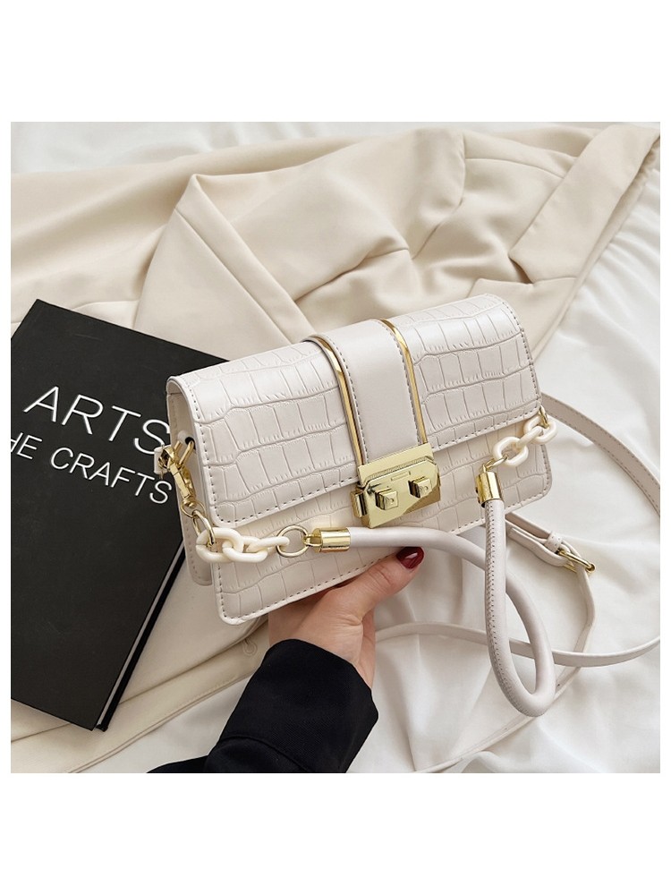 Summer PU Pure Color Stone Pattern Women Square Bag