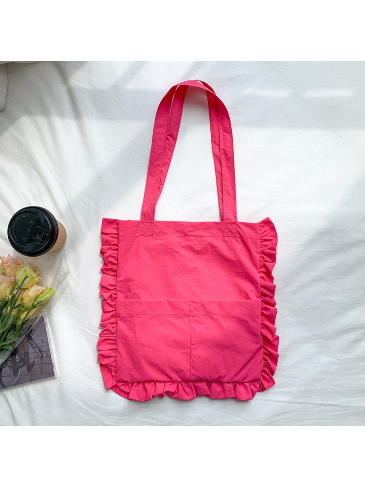 Casual Pure Color Ruffled Ruffled Nylon Tote Bags