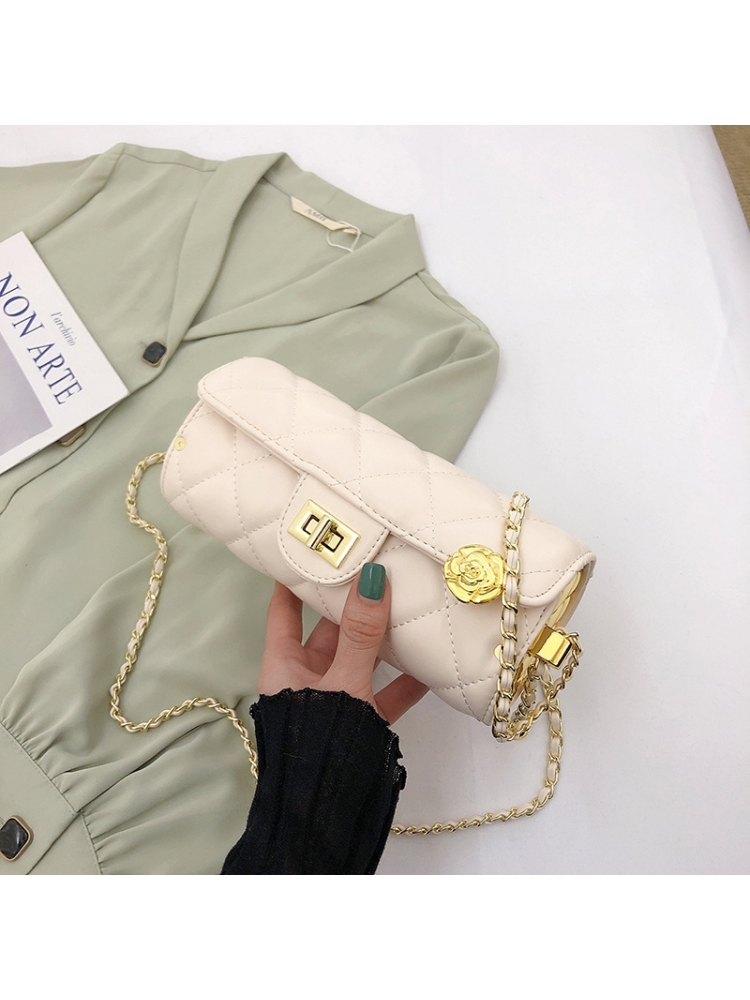 Rhombus Lattice Cylinder Shape Women Shoulder Bag