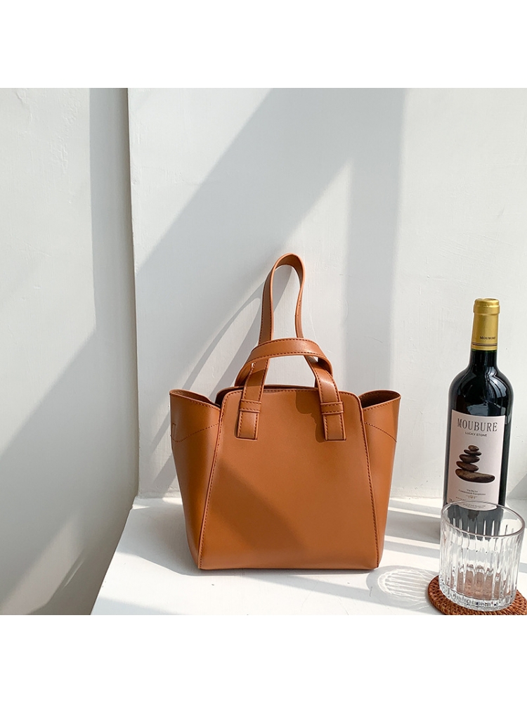 PU One Shoulder Pure Color Large Capacity Women Bag