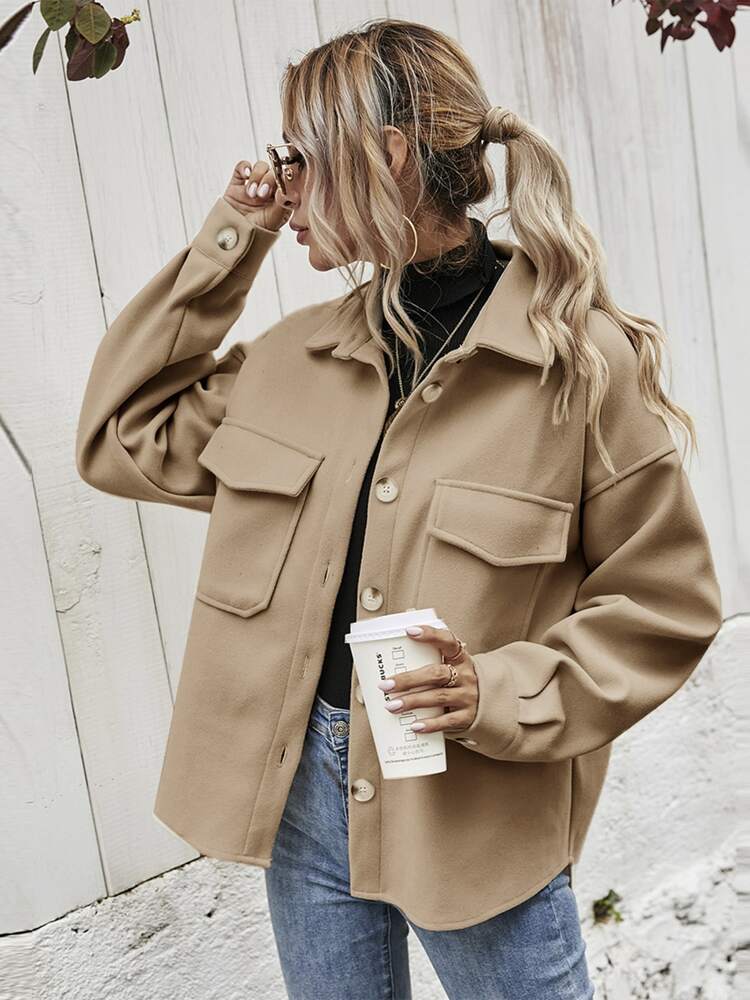 Flap Pocket High Low Hem Coat