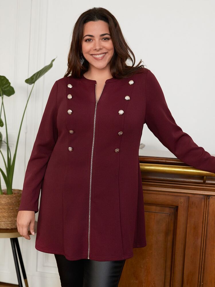 Plus Double Breasted Zip Up Coat