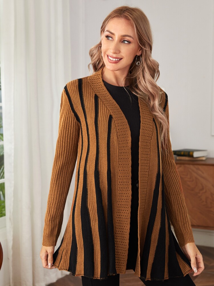 Stripe Pattern Eyelet Detail Duster Cardigan Stripe Pattern Eyelet Detail Duster Cardigan