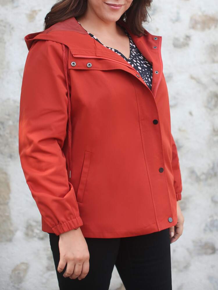 Plus Slant Pocket Zip Up Hooded Coat