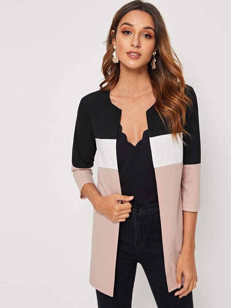 Round Neck Colorblock Coat