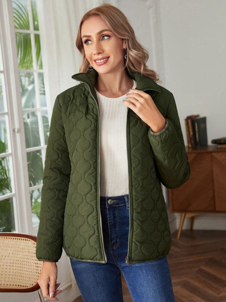 Zip Front Quilted Coat