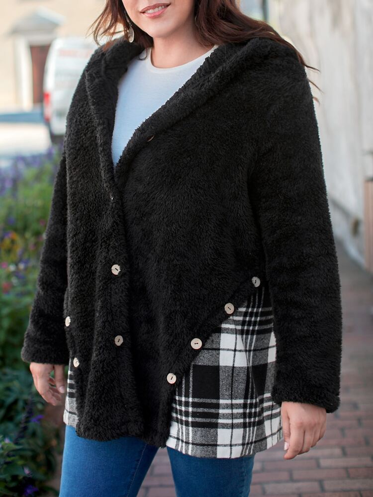Plus Plaid Hooded Teddy Coat