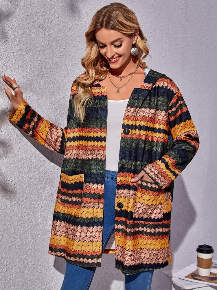 Color Block Dual Pocket Hooded Coat