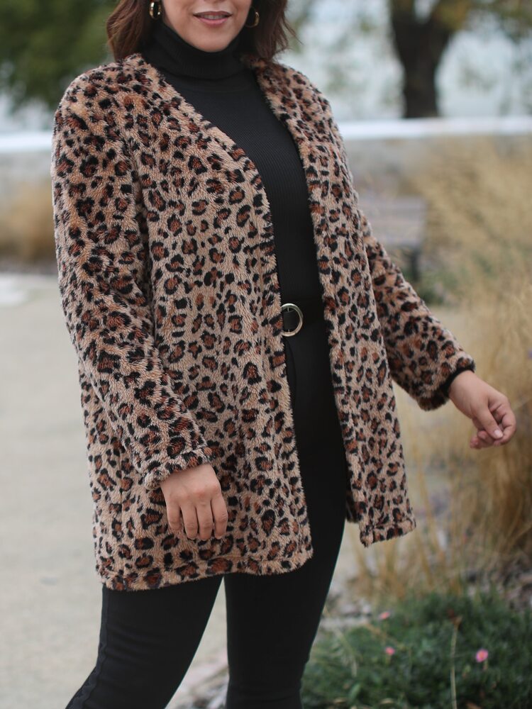 Plus Leopard Print Teddy Coat Plus Leopard Print Teddy Coat
