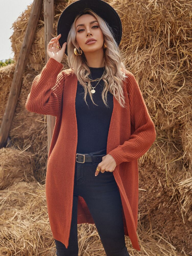 Solid Raglan Sleeve Open Front Cardigan Solid Raglan Sleeve Open Front Cardigan