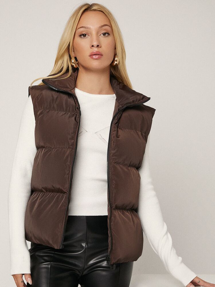 Zip Up Solid Vest Winter Coat