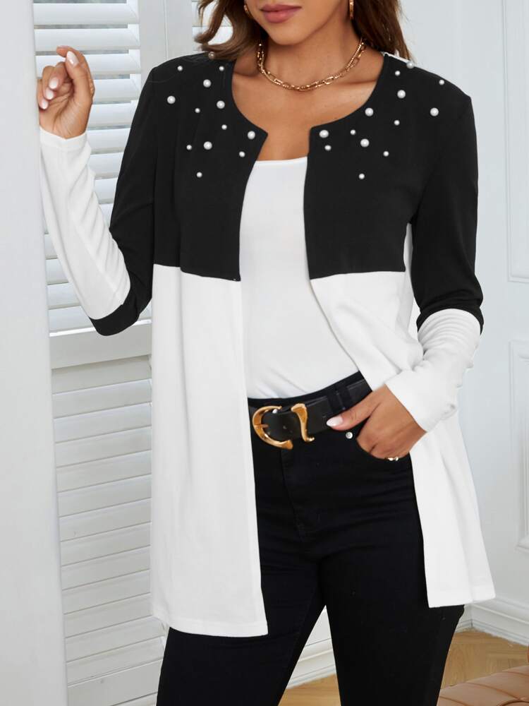 Two Tone Pearls Beaded Coat