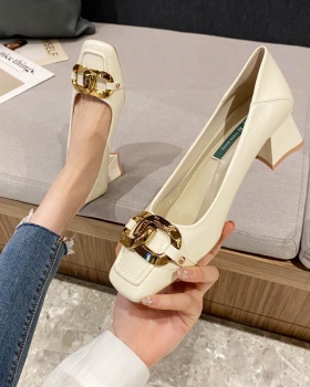 Black thick shoes four seasons high-heeled shoes for women