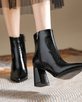 Microfiber black pointed short boots elasticity thick boots Microfiber black pointed short boots elasticity thick boots