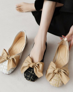 Bow low square head flattie Korean style spring shoes