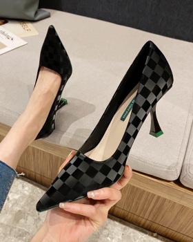 Sexy all-match plaid high-heeled shoes profession buff shoes