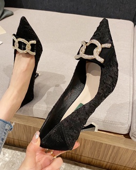 Black rhinestone satin shoes fine-root maiden footware