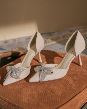 Pointed bow high-heeled shoes broadcloth fine-root shoes
