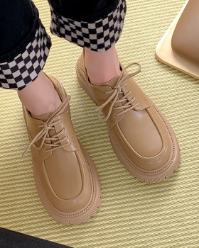 Spring thick leather shoes round low loafers for women